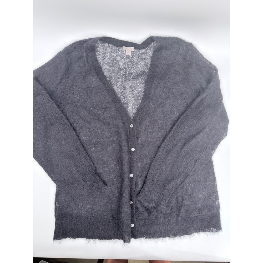 J.Jill Cardigan Sweater Mohair Wool Blend Modern Women Size XL Black Sheer Knit